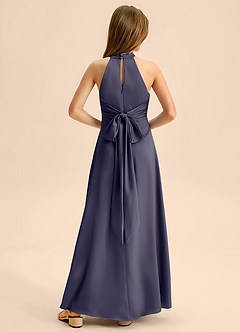 Azazie Beah Junior Robe Trapèze en Satin extensible Plissée Bleu Orageux image2