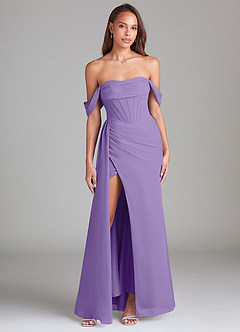 Azazie Amyra Bridesmaid Dresses Tahiti Sheath Off the Shoulder Chiffon Convertible Dress image1