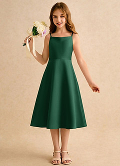Azazie Jaella Girls Formal Flower Girl Dresses Dark Green A-Line Pleated Matte Satin Dress image4