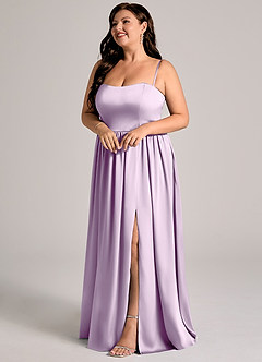 Azazie Calianna Bridesmaid Dresses Frosted Lilac A-Line Off the Shoulder Stretch Satin Convertible Dress image10