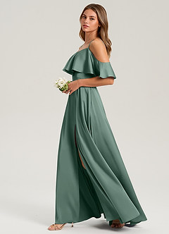 Azazie Jean Jurken voor bruidsmeisjes Jurk van Stretch Satijn met A-Lijn Off the Shoulder Eucalyptus image5
