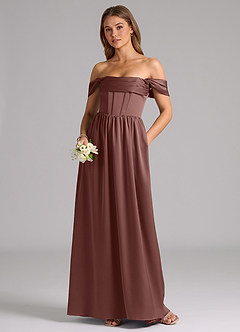Azazie Hattie Bridesmaid Dresses Espresso A-Line Corset Stretch Satin Dress image5