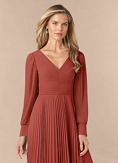 Azazie Zina Mother of the Bride Dresses Terracotta A-Line Pleated Chiffon Dress image5