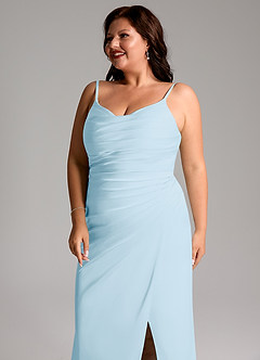 Azazie Deandra Bridesmaid Dresses Sky Blue Mermaid Pleated Stretch Satin Dress image12