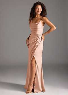Azazie Deandra Bridesmaid Dresses Rose Gold Mermaid Pleated Stretch Satin Dress image1