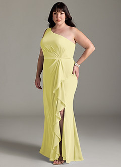 Azazie Liza Jurken voor bruidsmeisjes Jurk van Chiffon met Zeemeermin One-Shoulder Citroensorbet image11