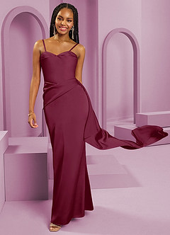 Barbie ♥ Azazie Vestidos de damas de honor Vestido de Mora de Satén Elástico de Corte Recto Convertible con Sin tirantes image3