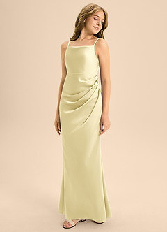 Azazie Renna Junior A-Linie Plissee Stretch-Satin Kleid Zitronensorbet image5