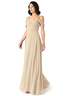 Azazie Tancie Bridesmaid Dresses Champagne A-Line Off the Shoulder Chiffon Convertible Dress image3