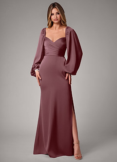 Azazie Sonata Bridesmaid Dresses Sangria Sheath Long Sleeve Stretch Satin Convertible Dress image3