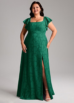 Azazie Bondi Bridesmaid Dresses Emerald A-Line Side Slit Floral Burnout Dress image10