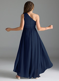 Azazie Mathilda Junior Robe Trapèze en Mousseline de soie Plissée Bleu Marine Foncé image2