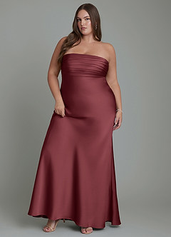 Azazie Saylor Vestidos de damas de honor Vestido Merlot de Satén Elástico de Corte Sirena con Palabra de honor image11