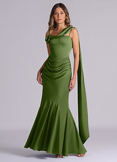 Azazie Inara Suknie dla druhen Syrena Pofałdowany Satyna elastyczna Do ziemi Sukienka image4