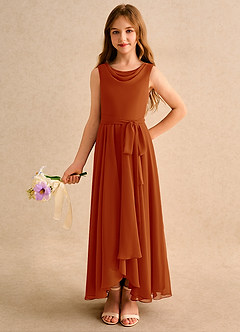 Azazie Wonderland Junior Formal vestidos de niña de las flores Vestido de Pimenton de Gasa de Corte En A con Plisado image4