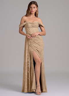 Azazie Amyra Vestidos de damas de honor Vestido de Champán de Devorado Floral de Corte Sirena Convertible con Vestidos sin tirantes image1