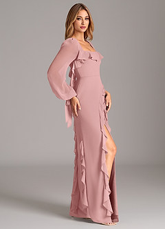 Azazie Candice 신부 들러리 드레스 A라인 긴팔 쉬폰 바닥 길이 드레스 image6