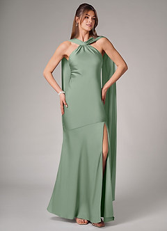 Azazie Kinsley Bridesmaid Dresses Matcha Mermaid Side Slit Stretch Satin Dress image5