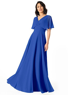 Azazie Pamela Bridesmaid Dresses Royal Blue A-Line V-Neck Pleated Chiffon Dress image1