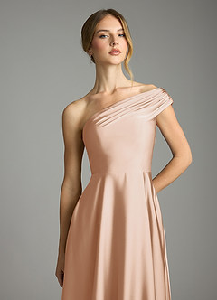 Azazie Melanie Suknie dla druhen Linia A Zza ramienia Satyna elastyczna Do ziemi Sukienka image6