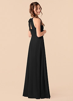 Azazie Mariela Junior Black A-Line Pleated Chiffon Dress image2