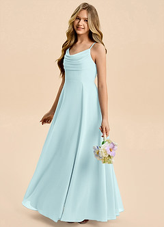 Azazie Gia Junior Sea Glass A-Line Pleated Chiffon Dress image3