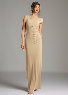 Azazie Nazanin Bridesmaid Dresses Champagne Mermaid Off the Shoulder Premium Stretch Jersey Dress image4