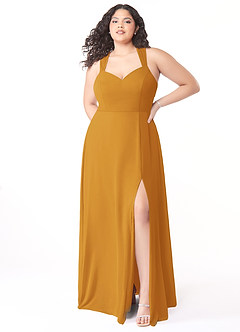 Azazie Jane Bridesmaid Dresses Butterscotch A-Line V-Neck Pleated Chiffon Dress image6