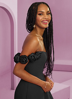 Barbie ♥ Azazie Jurken voor bruidsmeisjes Converteerbaar Jurk van Chiffon met A-Lijn Off the Shoulder Zwart image10
