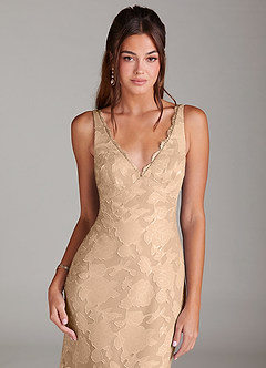 Azazie Tianna Bridesmaid Dresses Champagne Sheath Lace Floral Burnout Dress image5