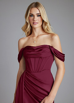 Azazie Amyra Bridesmaid Dresses Mulberry Mermaid Off the Shoulder Stretch Satin Convertible Dress image4