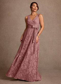 Azazie Luanne Mother of the Bride Dresses Dusty Rose A-Line Pleated Floral Burnout Dress image1