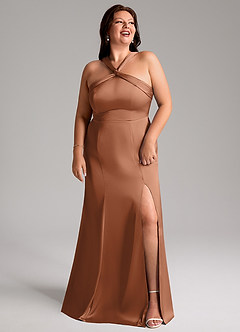 Azazie Rue Bridesmaid Dresses Bronzer A-Line Pleated Stretch Satin Dress image11