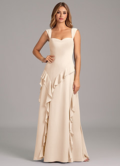 Azazie Sloane Robes de demoiselle d'honneur Robe Trapèze en Mousseline de soie Encolure en Forme de Cœur Albâtre Blanc image5