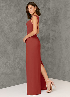 Azazie Flori Bridesmaid Dresses Terracotta Sheath Square Neckline Chiffon Dress image5