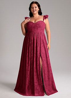 Azazie Denisse Abiti da Damigella Abito A-Line in Burnout Floreale Increspato Borgogna image1