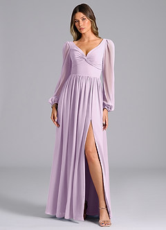 Azazie Teri Bridesmaid Dresses Frosted Lilac A-Line Long Sleeve Chiffon Dress image4