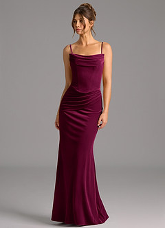 Azazie Sorrel Robes de demoiselle d'honneur Robe Sirène Convertible en velours Corset Cabernet image7