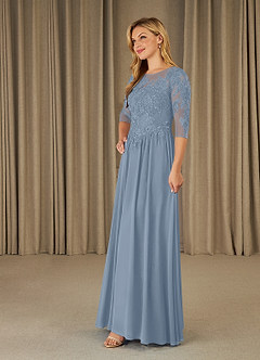 Azazie Mirielle Abiti per la Madre della Sposa Abito A-Line in Chiffon in Pizzo con Scollo a U Blu Polveroso image3
