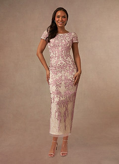 Azazie Alyssum Abiti per la Madre della Sposa Abito Tubino in Pizzo con Scollo a U Rosa Polverosa image1