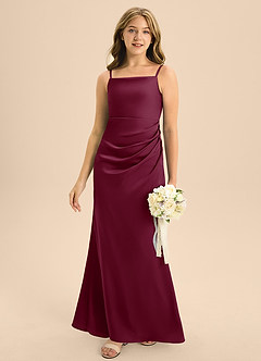 Azazie Renna Junior Mulberry A-Line Pleated Stretch Satin Dress image5
