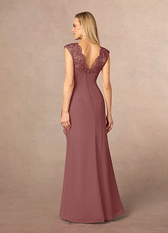 Azazie Gladys Vestidos para mãe da noiva Vestir Rosa Do Deserto de Chiffon de Linha A com Renda image4