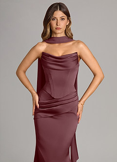 Azazie Sorrel Bridesmaid Dresses Sangria Mermaid Strapless Stretch Satin Convertible Dress image5