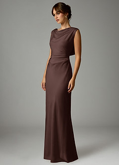 Azazie Kieryn Bridesmaid Dresses Ganache Mermaid Pleated Stretch Satin Dress image3