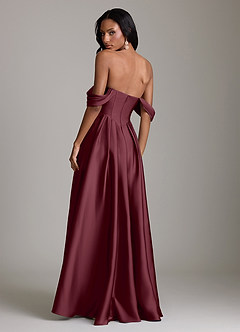 Azazie Loisa Robes de demoiselle d'honneur Robe Trapèze en Satin extensible Épaule décolletée Cabernet image2