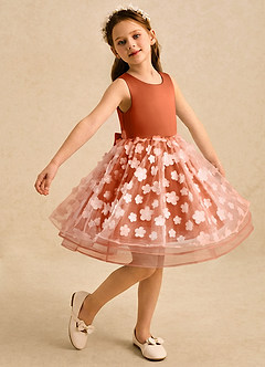 Azazie Billie Flower Girl Dresses Burnt Orange Ball-Gown Pleated Matte Satin Dress image1