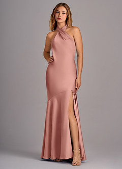 Azazie Lorena Brautjungfernkleider Meerjungfrau-Linie Plissee Stretch-Satin Kleid Rosettenrosa image1