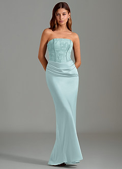 Azazie Emilia Bridesmaid Dresses Mist Mermaid Strapless Stretch Satin Dress image1