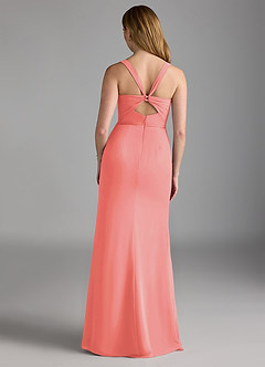Azazie Mero Abiti da Damigella Abito Tubino in Chiffon Plissettato Corallo image3