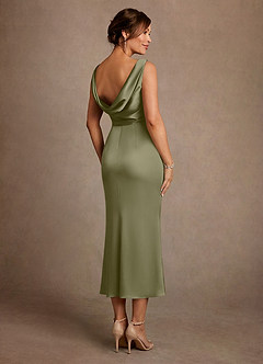 Azazie Mazhe Mother of the Bride Dresses Pistachio A-Line Pleated Stretch Satin Dress image2